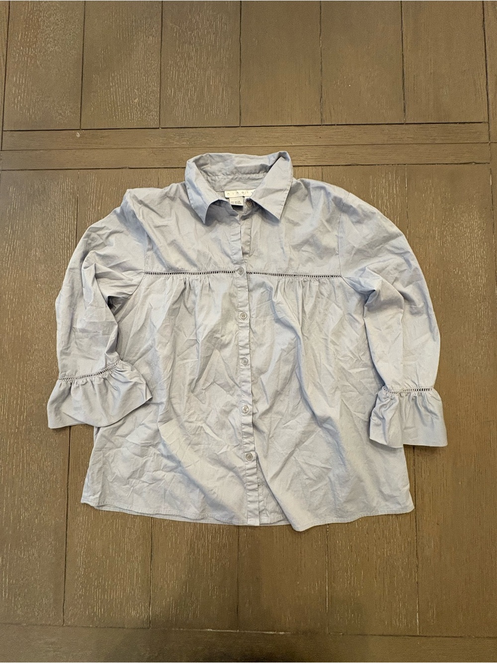 Light grey women’s ' Button-Up Ruffled Sleeve Shirt